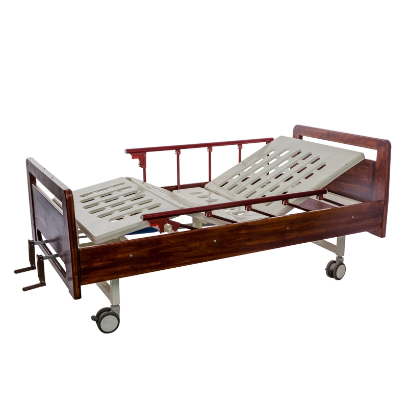 Two Functions Manual Medical Wooden Hospital Bed Home Care Bed for Elder