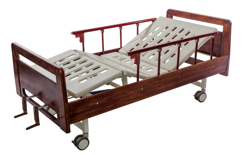 Two Functions Manual Medical Wooden Hospital Bed Home Care Bed for Elder