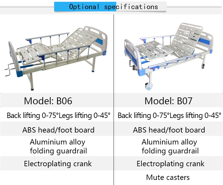 Two Functions Adjustable Medical Steel Home Care Hospital Bed for Patients and Hospital